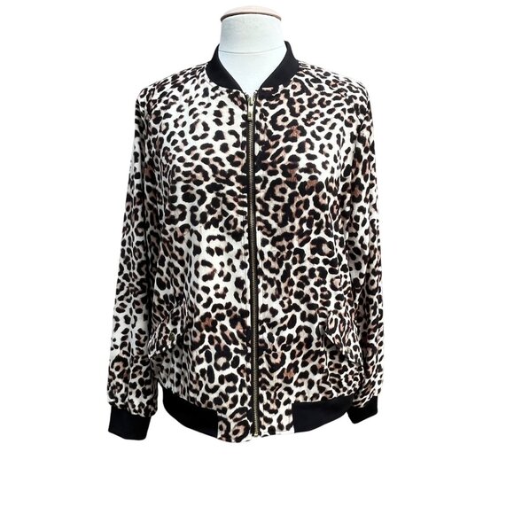 Susan Graver Womens Leopard Cheetah Animal Print Bomber Jacket Size Large - Picture 1 of 9